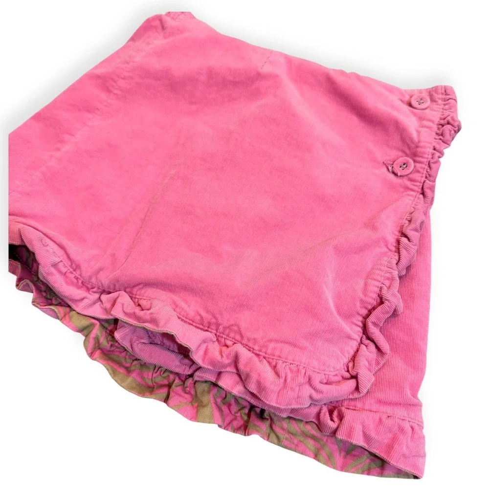 Lilly Pulitzer Reversible Girls Pink Corduroy Skirt Ruffle Hem Size 7‎